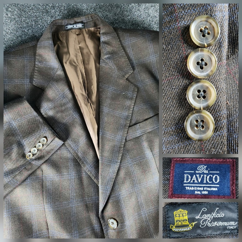 Lanificio Privernum Italian Wool Mens Brown Plaid Blazer Made in Italy Size 48R